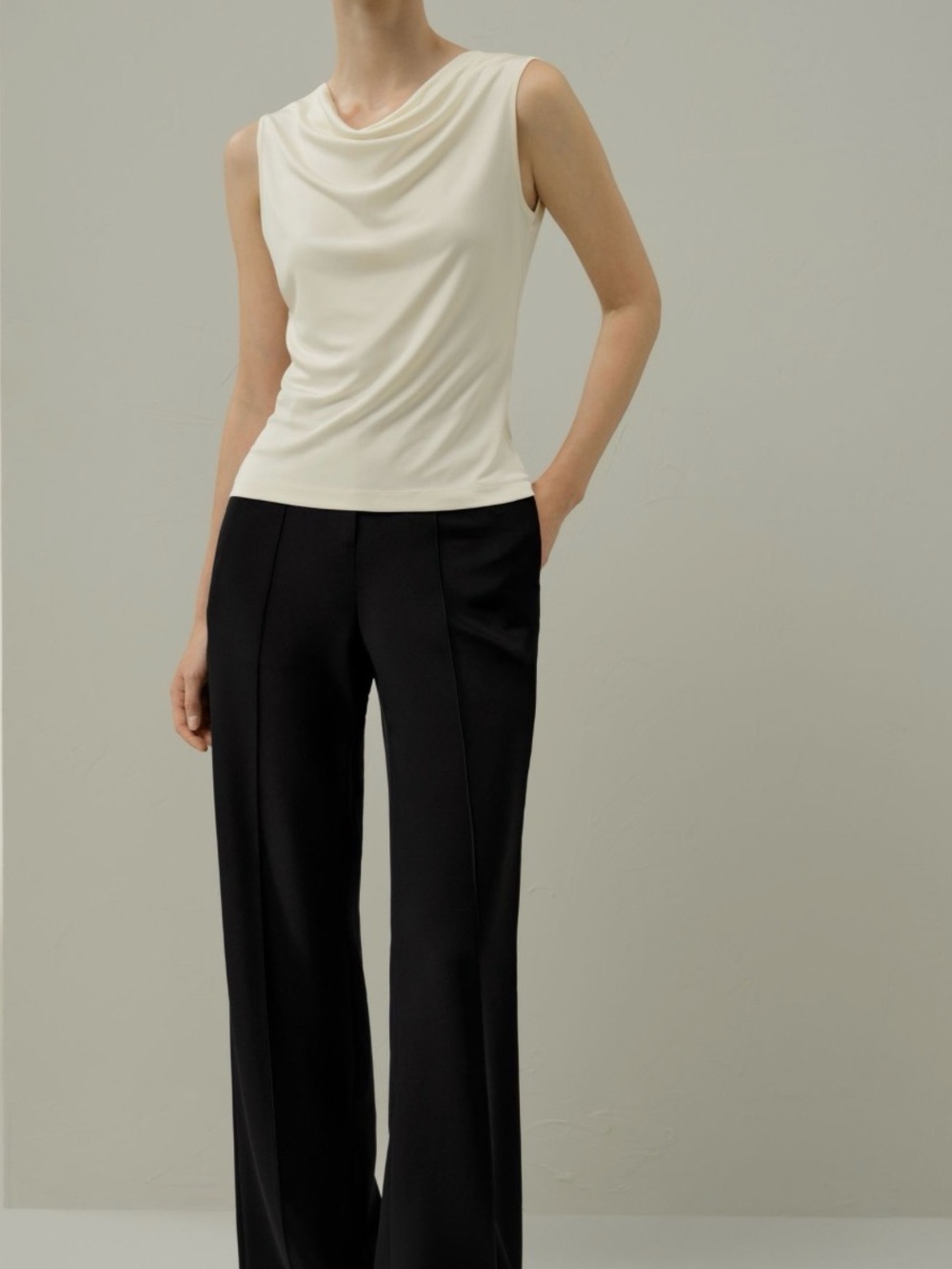 James Perse Cream Oatmilk Double Layer Jersey Sleeveless Cowl neck Top 2/M